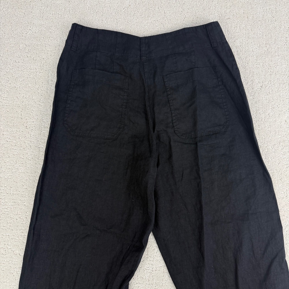 Quince Wide Leg Pants Women 10 Black 100% European Linen Patch Pocket LB88254 - Picture 8 of 15